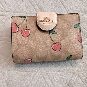 Coach Medium Corner Zip Wallet In Signature Canvas Heart Cherry Print